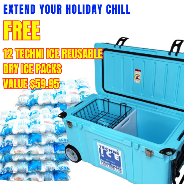 Techni Ice Signature Hardcore Ice box 120L Light Blue Wheels *FREE 12 REUSABLE DRY ICE PACKS VALUES $59.95 * Fresh stock just arrived
