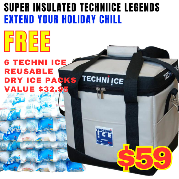 13L Techni Ice High Performance Cooler Bag Grey/ Gold *FRESH STOCK JUST ARRIVED *FREE 6 REUSABLE DRY ICE PACKS VALUES $32.95