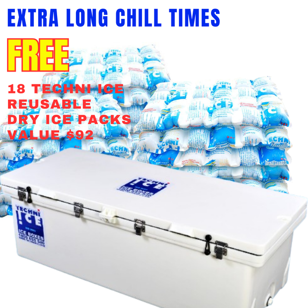 Techniice Classic Ice box 200L White LONG *FREE 18 REUSABLE DRY ICE PACKS VALUES $92 *PRE-ORDER NOW FOR OCTOBER DISPATCH