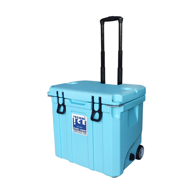 Techni Ice Signature Hybrid Premium Ice Box 35L Light Blue Wheels with Wheels & Telescopic Travel Handle *FREE 6 REUSABLE DRY ICE PACKS VALUES $32.95 *PRE-ORDER NOW FOR OCTOBER DISPATCH