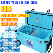 Techni Ice Signature Hardcore Premium Ice Box 55L Light Blue with Wheels *FREE 12 REUSABLE DRY ICE PACKS VALUES $59.95 * Fresh stock just arrived