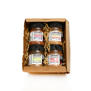 Set of Grunds Gourmet spice rubs in a wooden gift box on a white background