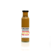 Bottle of Grunds Gourmet Southern Mustard BBQ Sauce on a white background