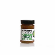 Jar of Grunds Gourmet Green Tomato Relish on a white background