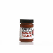 Jar of Grund's Gourmet Tomato Relish on a white background